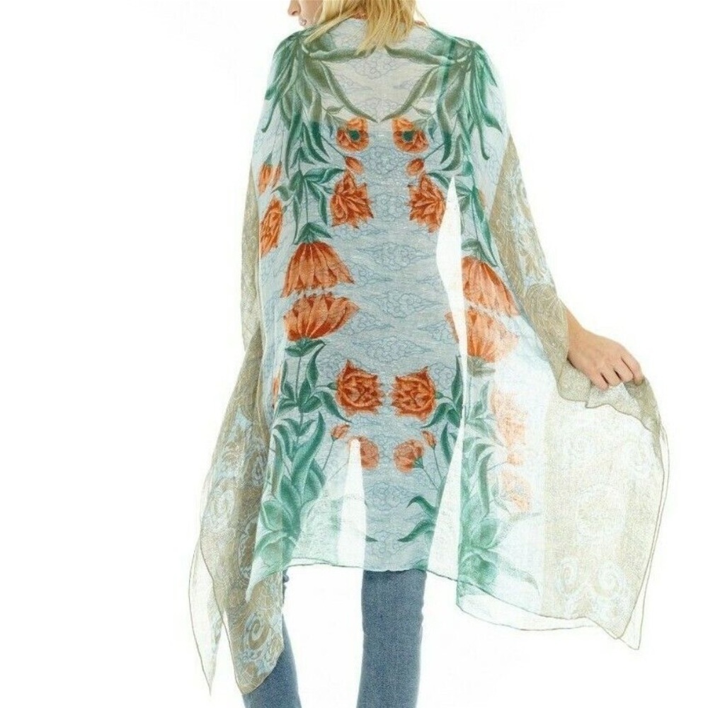 Chico's Floral Sheer Wrap - Orange and Green
